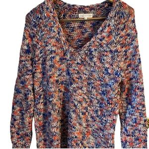 Loft Multicolor Knit Sweater Cozy Textured Fall Style Medium Weekend Cozy